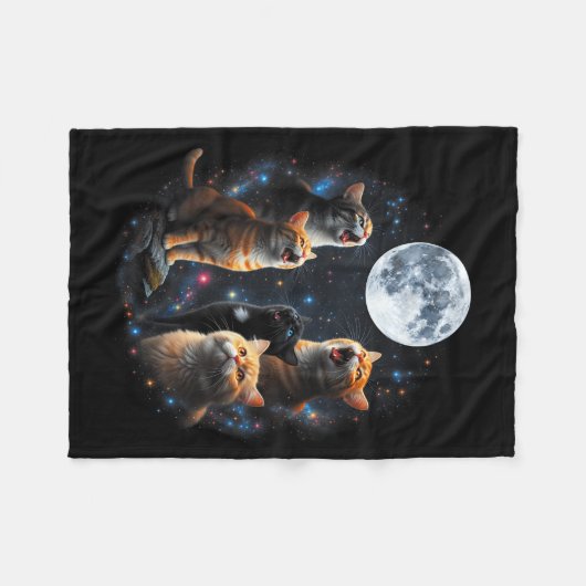 Couverture Polaire Howling Cats Full Moon Starry Sky Galaxy Cosmic An (Devant (Horizontal))