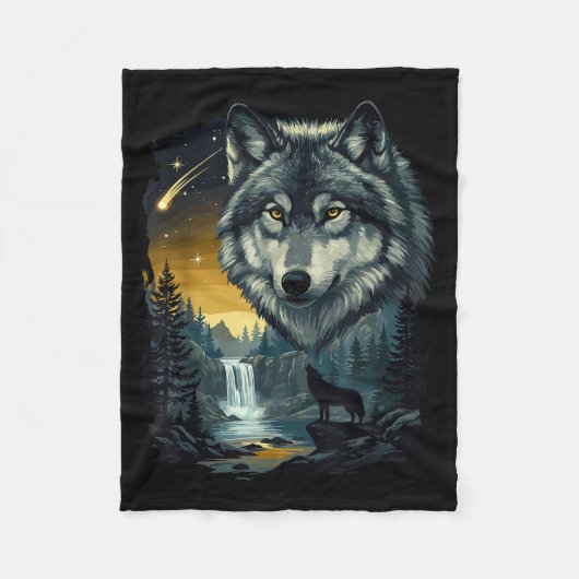 Couverture Polaire Howling Wolf Waterfall Scene For Nature Lovers And (Devant)