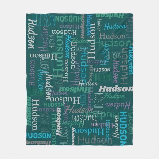 Couverture Polaire Hudson nom personnalisé aqua vert violet gris (Devant)