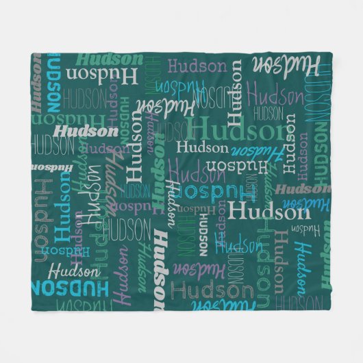 Couverture Polaire Hudson nom personnalisé aqua vert violet gris (Devant (Horizontal))