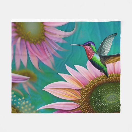 Couverture Polaire Hummingbird and Pink Sunflower (Devant (Horizontal))