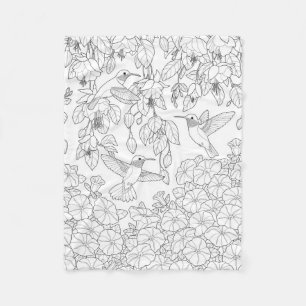 Couverture Polaire Hummingbirds and Flowers Adult Coloring Page