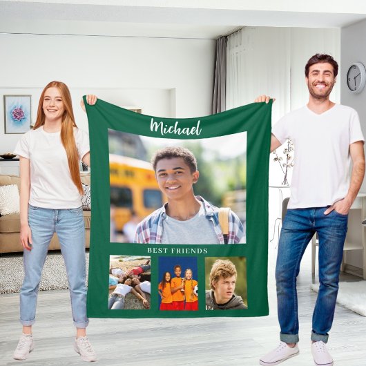 Couverture Polaire Hunter green photo collage garçon amis