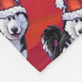 Couverture Polaire Husky à Santa Hat Sur Rouge (Coin)