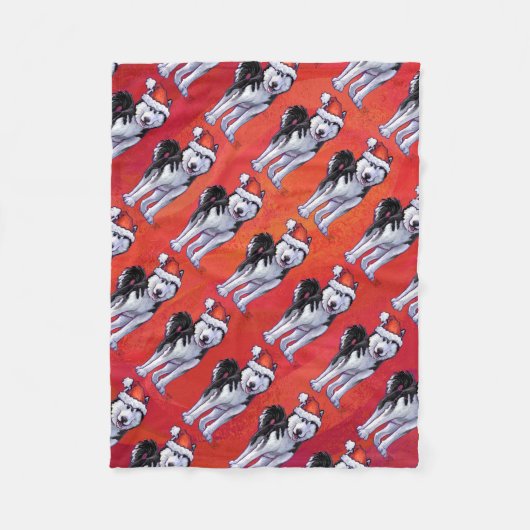 Couverture Polaire Husky à Santa Hat Sur Rouge (Devant)