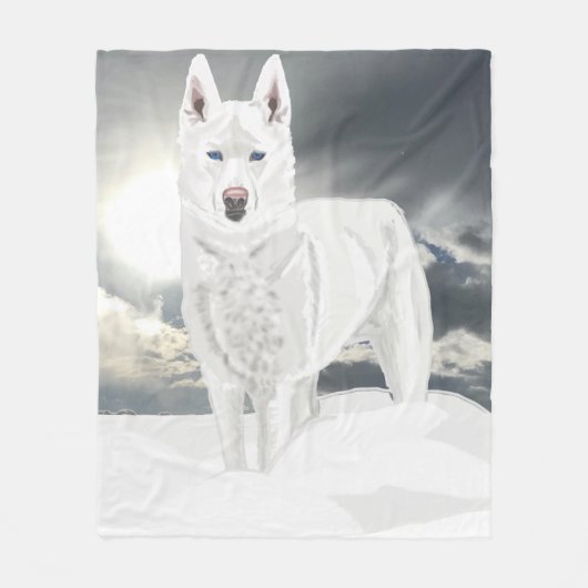Couverture Polaire Husky blanc dans la neige (Devant)