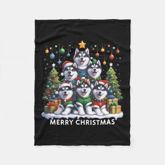 Couverture Polaire Husky Chien Noël Arbre Joyeux Noël Correspondance (Devant)