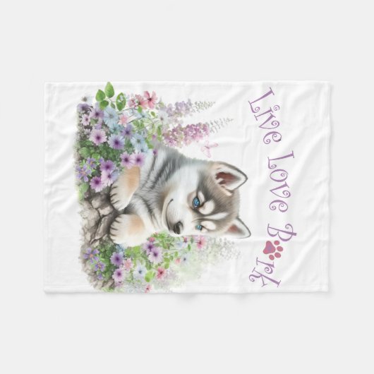 Couverture Polaire Husky Chig Maman Floral (Devant (Horizontal))