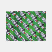 Couverture Polaire Husky festif à Santa Hat sur Vert (Devant (Horizontal))