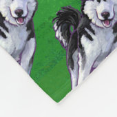 Couverture Polaire Husky festif à Santa Hat sur Vert (Coin)