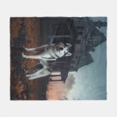 Couverture Polaire Husky sibérien Halloween Épouvantable (Devant (Horizontal))