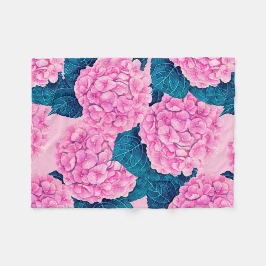 Couverture Polaire Hydrangea aquarelle motif, rose et bleu (Devant (Horizontal))
