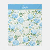 Couverture Polaire Hydrangea Floral Bleu Aquarelle Nom (Devant)