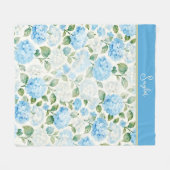 Couverture Polaire Hydrangea Floral Bleu Aquarelle Nom (Devant (Horizontal))