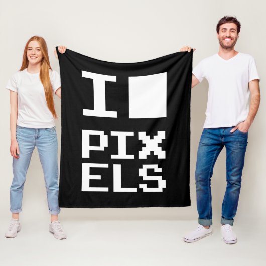 Couverture Polaire I Love Pixels, design geek, art des pixels (En situation)