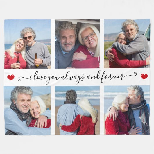 Couverture Polaire I Love You Always & Forever Modern 6 Photo Collage (Devant (Horizontal))