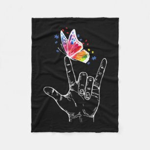 Couverture Polaire I Love You Hand Sign Language Butterfly Autism