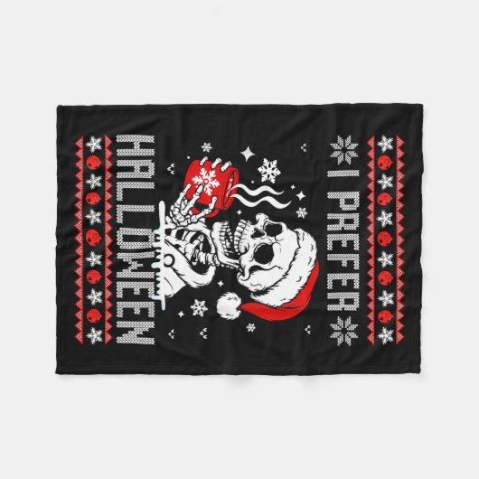 Couverture Polaire I Prefer Halloween Christmas Sweater Skeleton Ugly (Devant (Horizontal))
