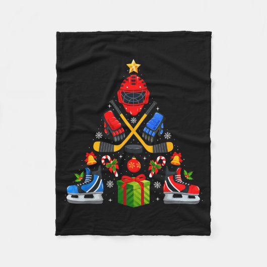 Couverture Polaire Ice Hockey Christmas Tree Lights Red Santa Hat Xma (Devant)