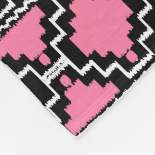 Couverture Polaire Ikat Aztec Tribal - Fuchsia rose, noire et blanche