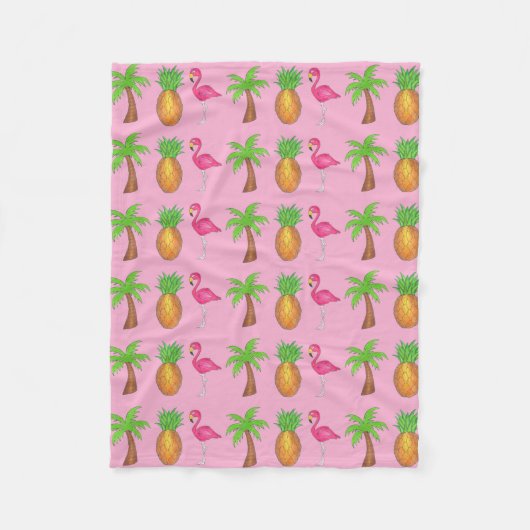 Couverture Polaire Ile tropicale Palm Tree Ananas Flamant rose rose (Devant)