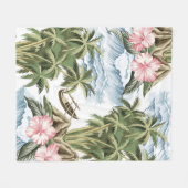 Couverture Polaire Ile vintage hawaïenne, palmier, bateau, rose (Devant (Horizontal))
