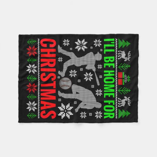 Couverture Polaire I'll Be Home For Christmas Baseball Funny Xmas (Devant (Horizontal))