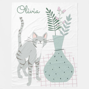 Couverture Polaire Illustration Amoureux des chats florale élégante p