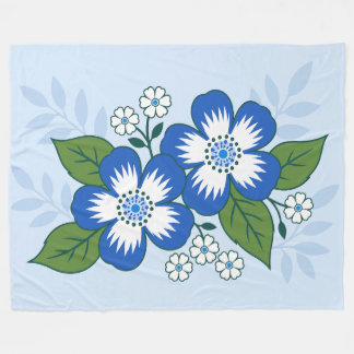 Couverture Polaire Illustration botanique florale bleue et blanche