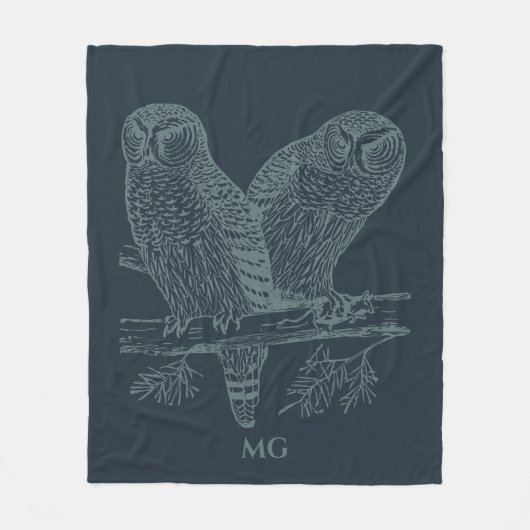 Couverture Polaire Illustration Chouettes de nuit (Devant)