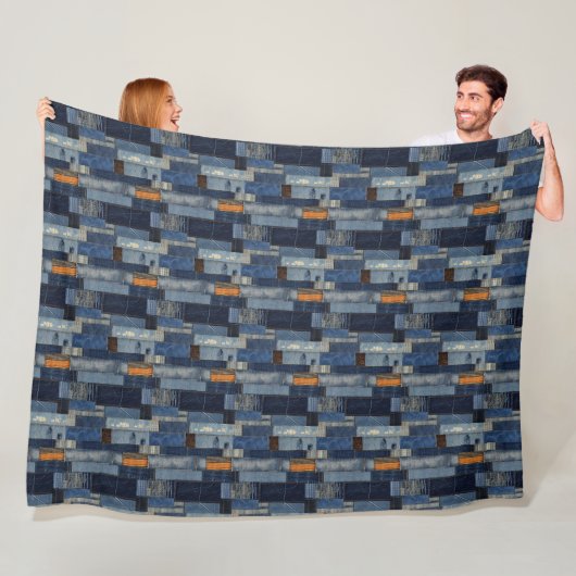 Couverture Polaire Illustration d'art en tissu de Dénim de Patchwork (En situation)