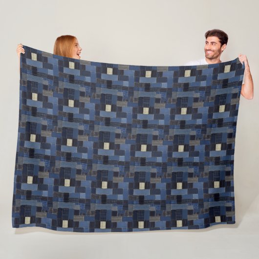 Couverture Polaire Illustration d'art en tissu de Dénim de Patchwork  (En situation)
