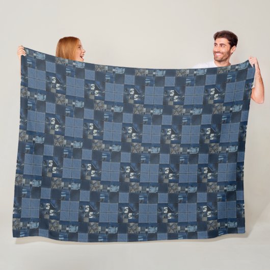 Couverture Polaire Illustration d'art en tissu de Dénim Patchwork No4 (En situation)
