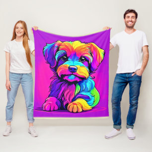 Couverture Polaire Illustration de chiot arc-en-ciel