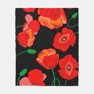 Couverture Polaire Illustration de coquelicots rouges sur fond noir 