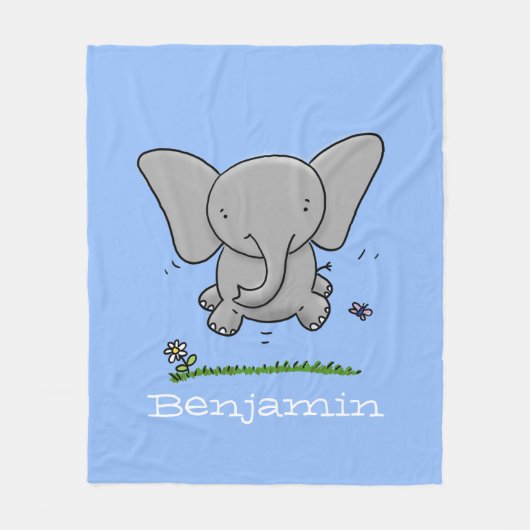 Couverture Polaire Illustration de dessin mignon bleu éléphant bébé (Devant)