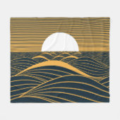 Couverture Polaire Illustration de lune de soleil stylisée, mer sombr (Devant (Horizontal))