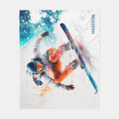 Couverture Polaire Illustration de snowboarder de nom personnalisé (Devant)