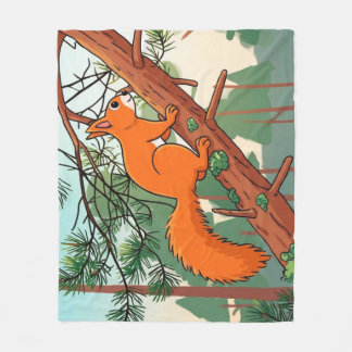 Couverture Polaire Illustration d'un écureuil rouge joueur sur un pin