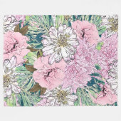 Couverture Polaire Illustration florale rose et blanche de mignonne f (Devant (Horizontal))