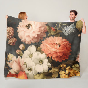 Couverture Polaire Illustration florale vintage avec fleurs mélangées