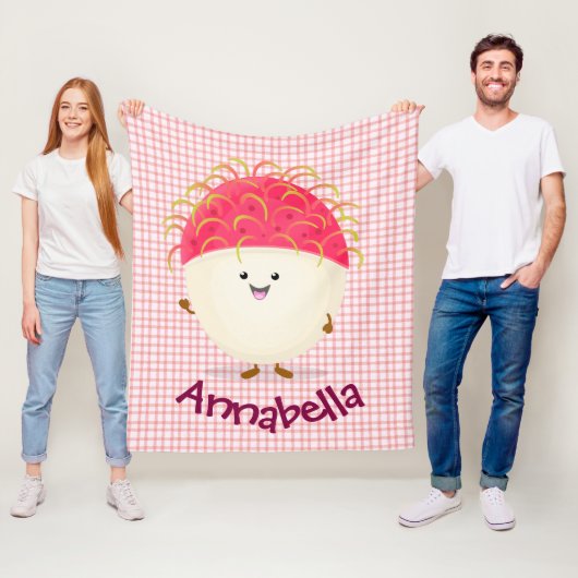 Couverture Polaire Illustration mignon du ramboutan rose (En situation)