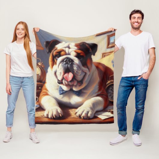 Couverture Polaire Illustration vintage de Bulldog (En situation)