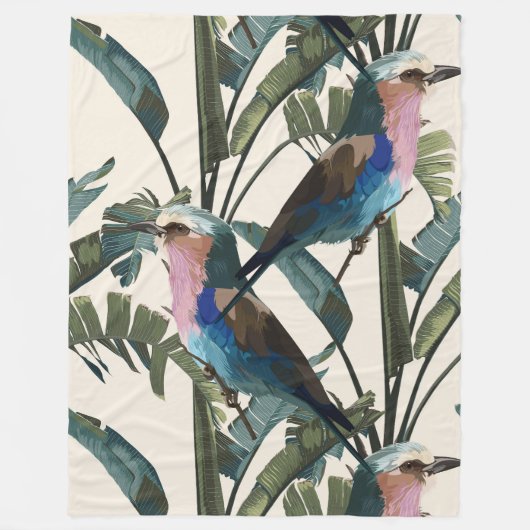 Couverture Polaire Illustrations de bananes feuilles, oiseau. (Devant)