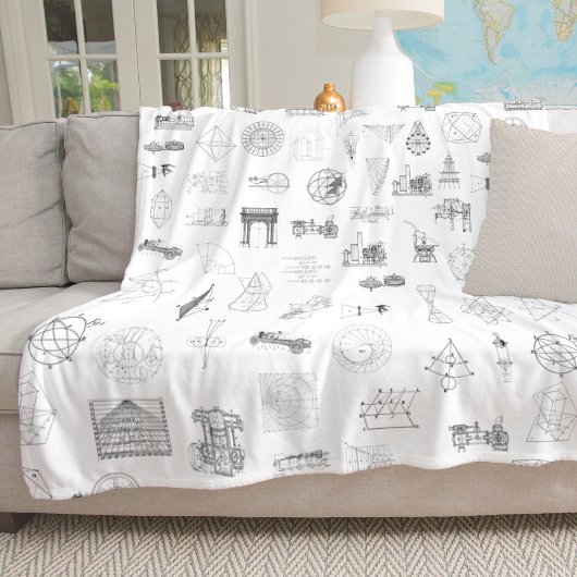 Couverture Polaire Illustrations scientifiques vintages Motif noir bl