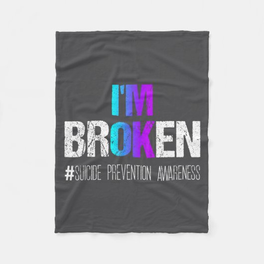 Couverture Polaire I'm Broken Teal &amp; Purple Ribbon Suicide Preven (Devant)