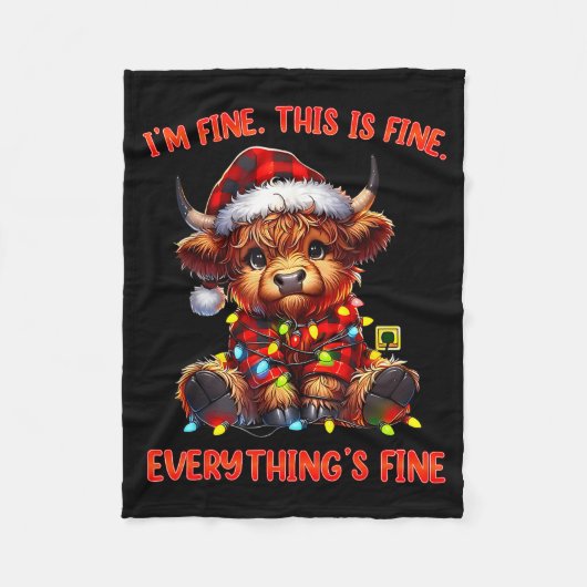 Couverture Polaire I'm Fine Everything Is Fine Christmas Highland Cow (Devant)