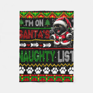 Couverture Polaire I'm On Père Noël Xmas Naughty List Xmas Cat Funny