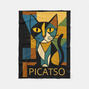 Couverture Polaire Image de chat drôle Picatso - Style d'art cubisme 