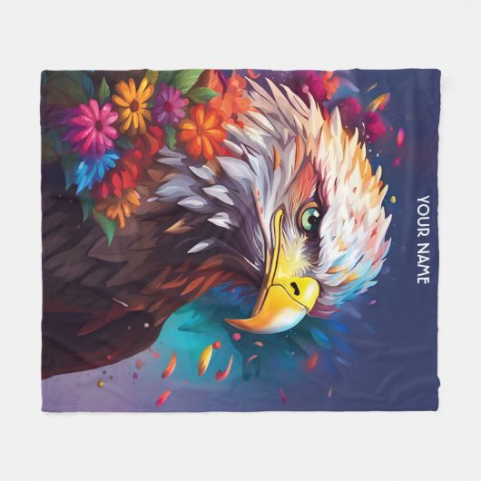 Couverture Polaire Imaginaire Aigle mignon Avec Fleurs (Devant (Horizontal))